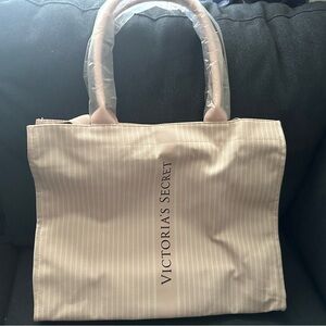 Victoria's Secret Cream Canvas Tote with Ribbed Texture